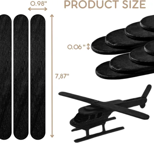 Miniatura 2 de 200 palitos grandes de madera negra para manualidades, barras planas gigantes de paletas negras de 8 pulgadas para manualidades, barras planas