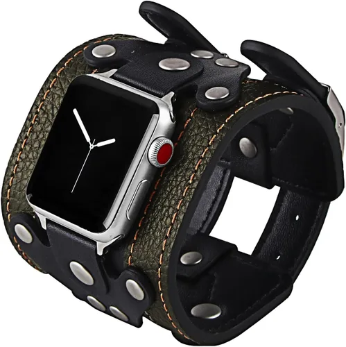 VIQIV Correas de cuero compatibles con Apple Watch 38/40/41/42/44/45/1.929 in Series 9 8 7 6 5 4 SE Ultra Band para mujeres y hombres, correas de