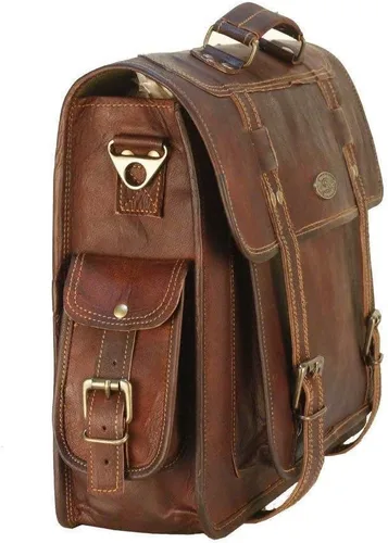 Miniatura 6 de Bolsas de cuero para computadora portátil para hombre, bolso de mensajero de cuero de grano completo, maletín de cuero, bolso de hombro cruzado