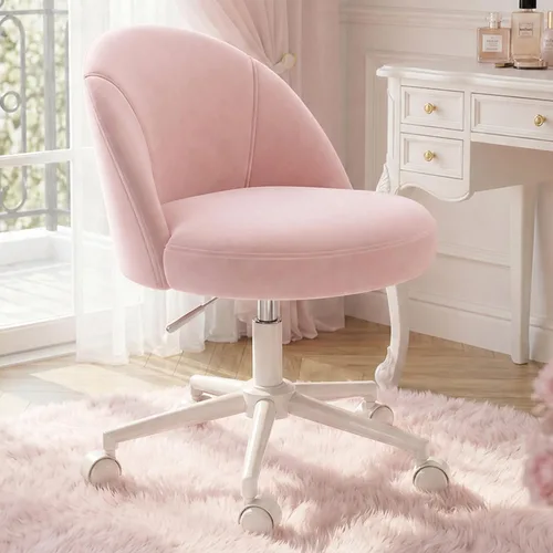 Miniatura 13 de EnHomee Silla de tocador con ruedas, silla de oficina pequeña con respaldo, bonita silla de escritorio sin brazos para sala de maquillaje, oficina