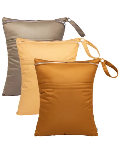 Miniatura 37 de babygoal Bolsas para artículos húmedos y secos, paquete de 3, bolsas de viaje reutilizables impermeables para trajes de baño, pañales de tela