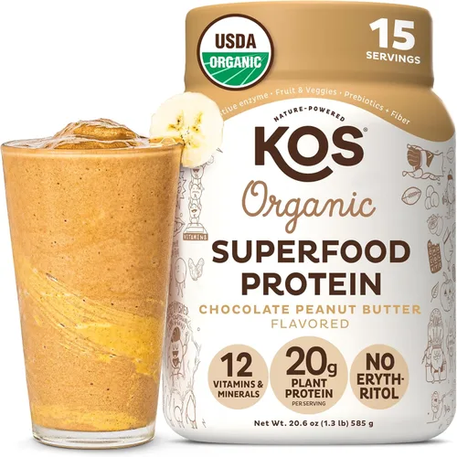 Miniatura 18 de KOS Proteína en polvo a base de plantas, muffin de arándano - Superalimento de proteína de guisantes orgánico con mezcla de espirulina y apoyo