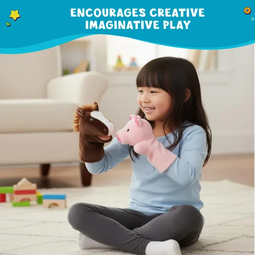 Miniatura 3 de Get Ready Kids Juego de marionetas de animales de granja, 4 marionetas grandes de 12 pulgadas para niños pequeños, incluye cerdo, pato, vaca