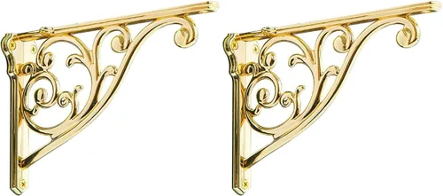 Miniatura 43 de Soportes de estante de 4 pulgadas, paquete de 4 soportes de pared de latón antiguo de alta resistencia, estantes decorativos de cocina victoriana