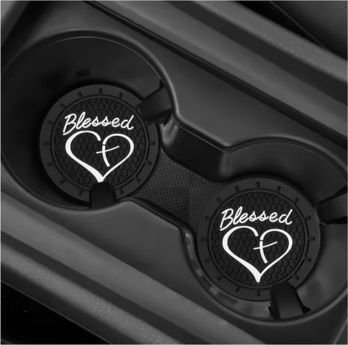 2 piezas posavasos para portavasos de automóvil, 2.76 pulgadas, PVC suave antideslizante, cruz bendita y corazón, posavasos cristianos para