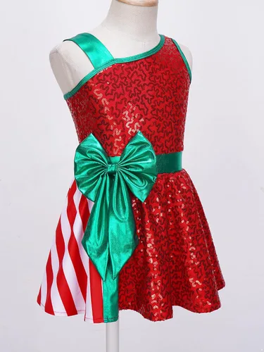 Miniatura 4 de Moily Kids Girls Christmas Dance Costume Sequins Figure Skating Dress Tutu Ballet Leotard Holiday Party Fancy Dress