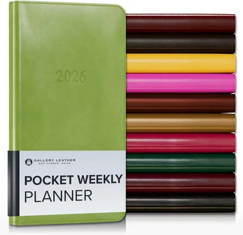 Miniatura 53 de Gallery Leather Agenda semanal y mensual grande 2025-2026, agenda y cuaderno con elegantes bordes de página dorados dorados, 12 meses, cactus Cactus
