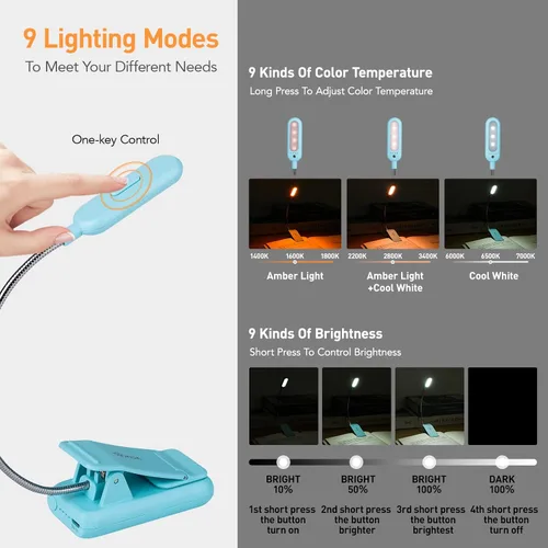 Miniatura 3 de VAVOFO Luz de Lectura Recargable, Bloqueo de Luz Azul, Luz de Lectura Ámbar 1600K con Clip, Cuidado de los Ojos 7 LEDs Luz de Libro para Niños