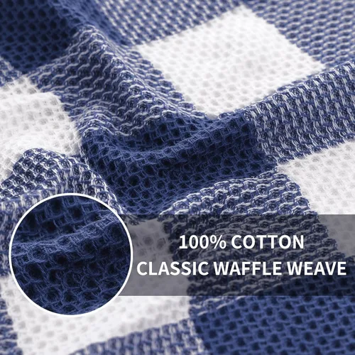 Miniatura 7 de Homaxy - Paños de cocina de 100% algodón, de punto gofre, a cuadros, muy suaves y absorbentes, de secado rápido, trapos para platos Blanco y azul