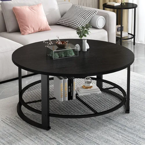 Miniatura 5 de DKLGG Mesas de centro negras de 3 piezas para sala de estar, mesa de centro redonda de madera de 3 piezas, mesas auxiliares y mesas auxiliares