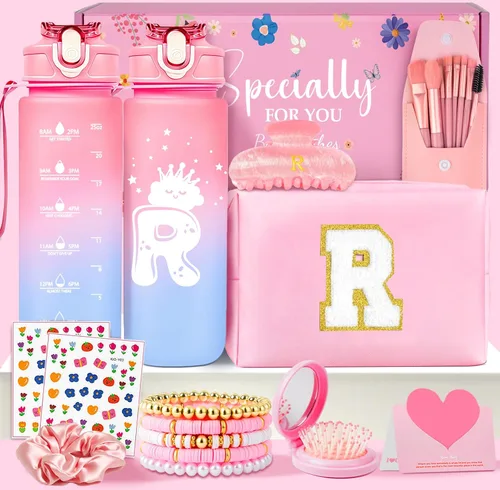 Miniatura 19 de Awfrky Bolsa de maquillaje con inicial, regalos de graduación, regalos de cumpleaños para niñas de 4, 5, 6, 7, 8, 9, 10, 11, 12 años, regalos