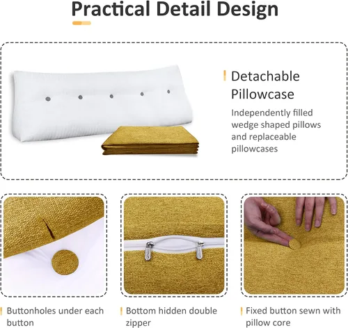 Miniatura 2 de Almohada de cuña para cabecero, almohada de lectura para sentarse en la cama, respaldo grande para adultos, almohada de refuerzo triangular