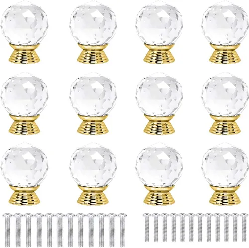 Miniatura 9 de 12 pomos de cristal de forma redonda de 1.18 pulgadas con tornillos, perilla de cajón para tirar, utilizada para cocina, tocador, puerta, armario