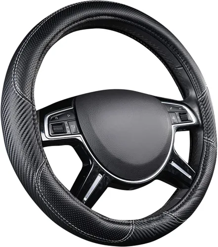 Miniatura 3 de CAR-GRAND Funda de volante de fibra de carbono, de cuero transpirable de alta calidad, protección deportiva para volante, accesorios interiores