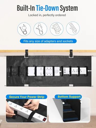 Miniatura 2 de Cinati - Bandeja grande de organización de cables para debajo del escritorio, organizador de cables para debajo del escritorio, sin taladros, Negro
