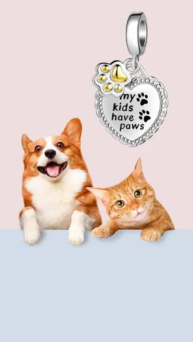 Miniatura 6 de NanMuc Abalorios de Pandora con estampado de pata chapado en oro, cachorro, perro, corazón, mascota, gato, aninmal, compatible con pulseras Pandora