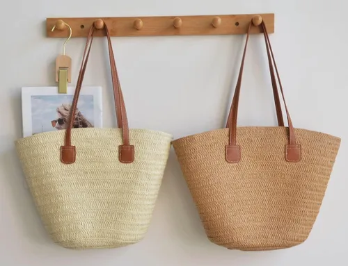 Miniatura 2 de Bolsa de playa de verano para mujer, hecha a mano, grande, de paja, bolso de mano para mujer