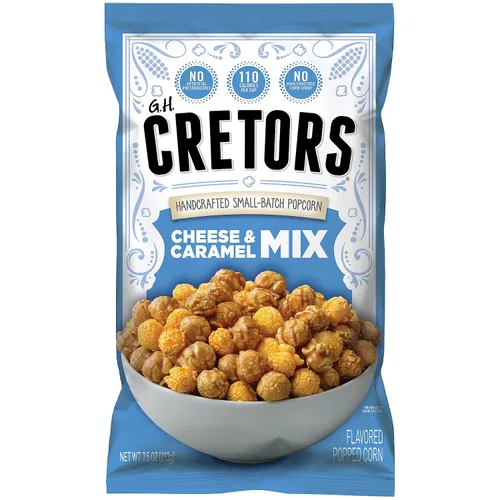 G.H. Cretors Palomitas de maíz con caramelo gourmet - Queso irresistible y rico sabor a caramelo en prácticas bolsas individuales, 7.5 onzas