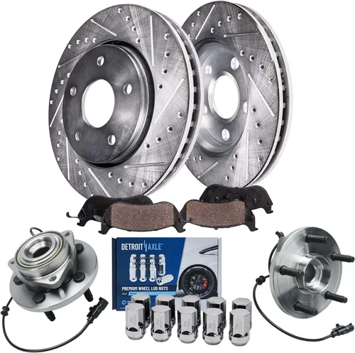 Miniatura 15 de Detroit Axle - Kit de freno para Mercedes-Benz C300 2015-2023, C350e 2016-2018 2015 C400, rotores perforados y ranurados Reemplazo de pastillas