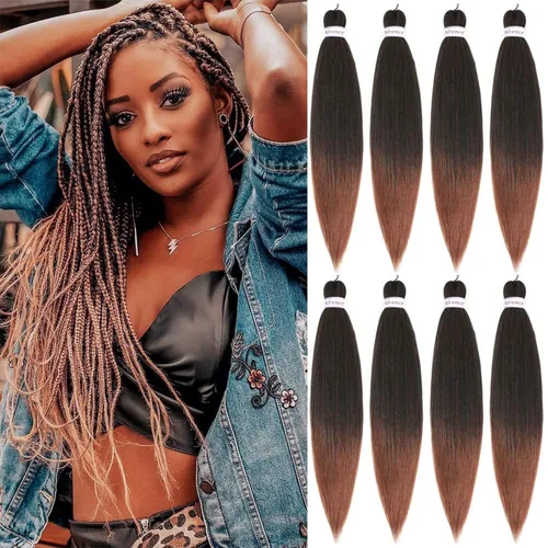Miniatura 44 de Alrence Cabello estirado para hacer trenzas, trenza larga de 30 pulgadas, 8 paquetes, extensiones profesionales de trenzado de cabello sintético, 1b#
