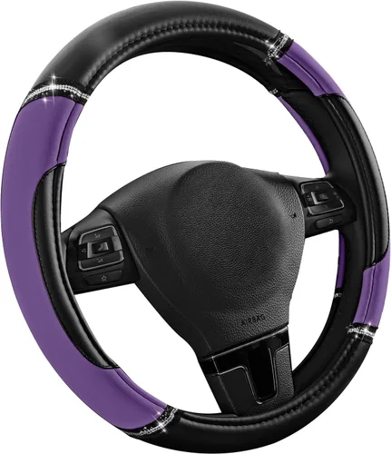 Miniatura 2 de Road Comforts Leather Steering Wheel Cover - Made with PVC Leather - Anti-Slip, Universal Fit 14 1/2 inches to 15 inches - Purple Púrpura