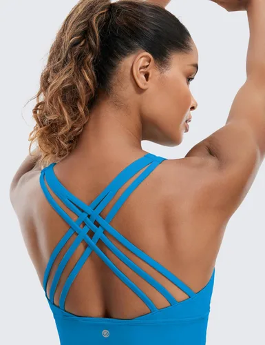 Miniatura 3 de CRZ YOGA - Brasieres deportivos de linea larga con tirantes delgados para mujer, sin aros, acolchados, cruzados, para yoga, cortados, sin mangas