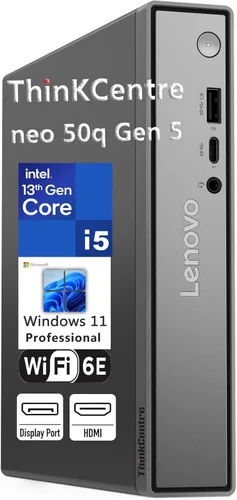 Lenovo ThinkCentre neo 50q Gen 5 Mini PC de sobremesa, Intel Core i5-13420H de 8 núcleos, 8 GB DDR5 RAM, 512 GB SSD, WiFi 6E, Bluetooth 5.3,