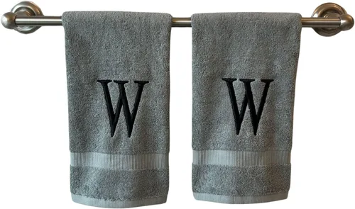 Miniatura 95 de Toalla de mano con inicial beige para baño, toalla bordada decorativa de calidad de hotel de lujo con monograma para tocador, spa, certificado