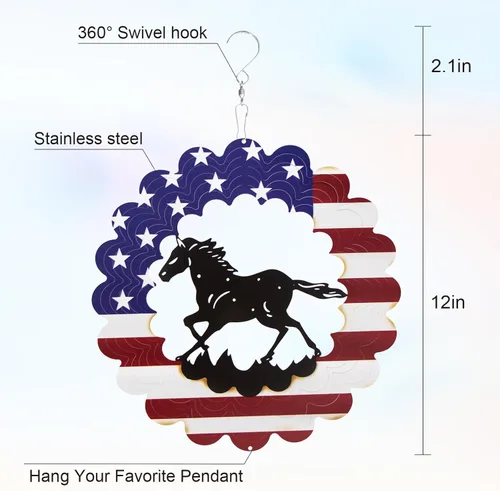Miniatura 5 de Regalos de caballos para mujeres para Navidad, artículos de caballos con bandera estadounidense para hombres, molinetes de viento de metal