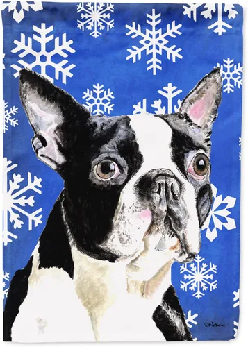 Miniatura 180 de Caroline's Treasures SC9374GF Bulldog English Snow flakes Holiday Garden Flag Buzón Bandera decorativa para patio exterior, patio, obras de arte
