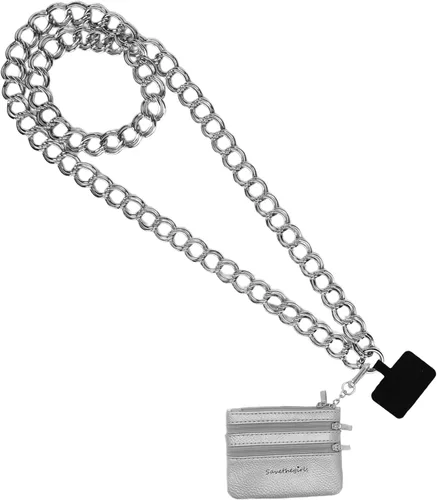 Miniatura 7 de Save the Girls Clip and Go - Cadena de metal para teléfono con bolsa (Gun Metal - Bolsa Negra) – Elegante cordón crossbody para teléfono con Cadena