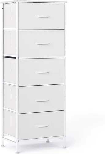 Miniatura 16 de Sweetcrispy Cómoda alta de tela para dormitorio, cómoda delgada de 6 cajones, torre de almacenamiento estrecha con parte superior de madera y marco