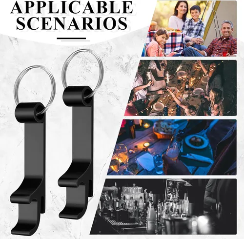 Miniatura 5 de Boao 150 piezas de metal abridor de botellas dividido llavero llavero de aluminio a granel barra de garra de bolsillo de soda bebida cerveza Negro