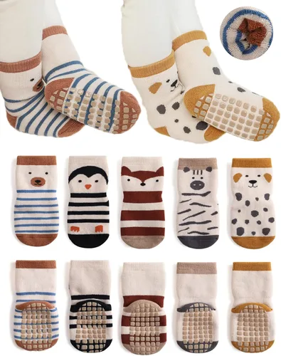 Calcetines de bebé antideslizantes para niños pequeños, calcetines cálidos gruesos antideslizantes para niñas y niños recién nacidos, 5 pares
