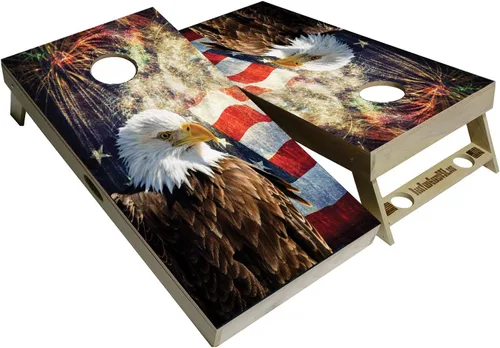 Miniatura 9 de Serie American Flag – Tablas de cornhole prémium con portavasos y un asa, incluye 2 tablas de cornhole regulables de 4 x 2 pies con madera
