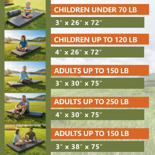 Miniatura 5 de Colchón impermeable multiusos para camping (26 x 72/30 x 75/38 x 75) almohadilla enrollable con parte inferior antideslizante lavable con cremallera