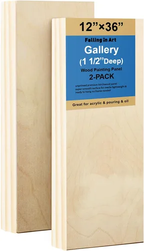 Miniatura 10 de Falling in Art Paquete de 2 paneles de lienzo de madera sin terminar, kit de paneles de madera de abedul de galería de 4 x 12 pulgadas, tablas