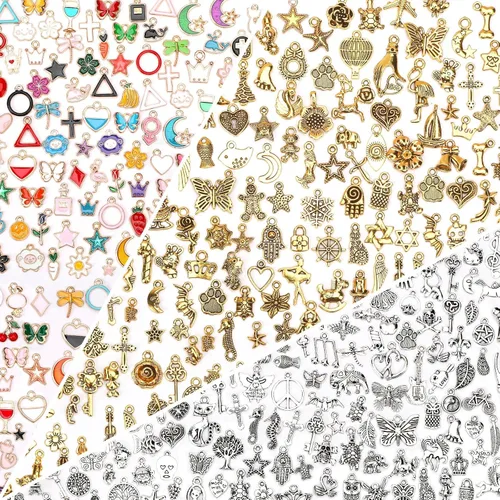 Miniatura 18 de SANNIX 350 piezas al por mayor de lote de joyería para hacer abalorios surtidos colgantes para bricolaje, collar, pulsera, pendientes, suministros
