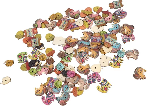 Miniatura 3 de Botones lindos para manualidades, madera sintética, 1.2 in de largo para ropa (animales 100 unidades)