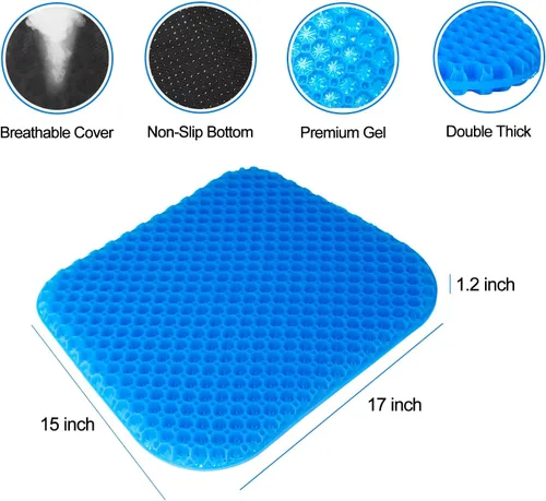 Miniatura 2 de EVEME Cojín de asiento de gel para sentarse durante mucho tiempo con funda antideslizante, cojín de asiento refrescante, diseño de panal