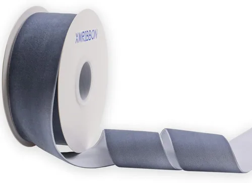 Miniatura 38 de Cinta de terciopelo azul polvoriento de una cara, carrete de 1 1/2 pulgadas por 10 yardas Azul empolvado