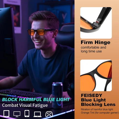 Miniatura 3 de FEISEDY Lentes clásicos de bloqueo de luz azul naranja/roja para mujeres y hombres, anteojos de sueño para computadora de juegos B0339