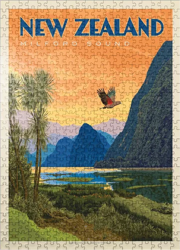 Miniatura 9 de MyPuzzle New Zealand: Milford Sound, Vintage Poster - Rompecabezas prémium de 100 piezas para adultos