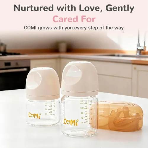 Miniatura 8 de COMI Biberones de vidrio natural para bebés que amamantan, juego de biberones anticólicos para recién nacidos con pezón de flujo lento, 0-3 meses
