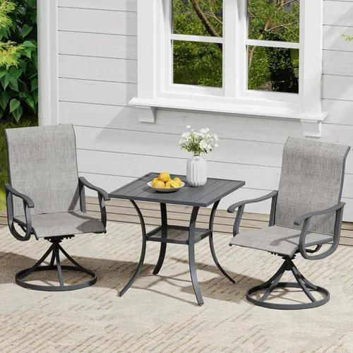 Miniatura 15 de VICLLAX Muebles pequeños de exterior de 3 piezas, 2 sillas giratorias de patio y mesa redonda pequeña para 2, sillas de carbón oscuro y negro