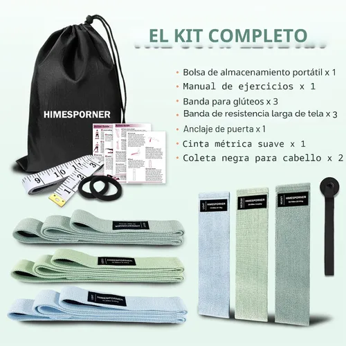 Miniatura 8 de HIMESPORNER 9 PCS Fabric Resistance Bands Set for Working Out, Non-Slip Exercise Booty Bands for Women & Men Leg and Glutes with Hair Ties and Tape
