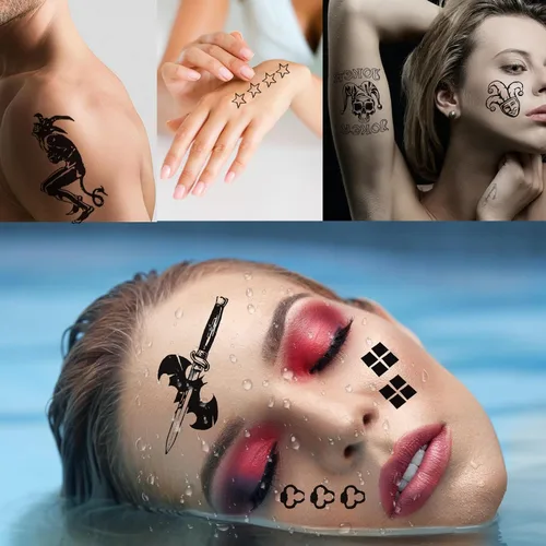Miniatura 6 de Tatuajes temporales de Halloween, 4 hojas de tatuajes temporales falsos para hombres y mujeres, perfecto para Halloween, cosplay, disfraces