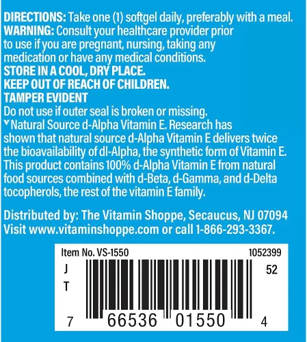 Miniatura 3 de The Vitamin Shoppe Vitamina E 200IU - Fuente natural, apoya el sistema cardiovascular saludable, la salud inmunológica y la salud ocular - Una vez