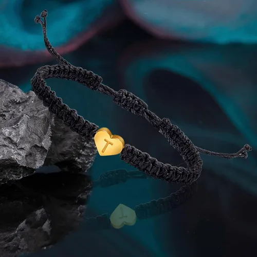Miniatura 2 de Pulsera personalizada de 26 iniciales chapada en oro de 18 quilates pulsera tejida con dije de corazón delicado T talla única