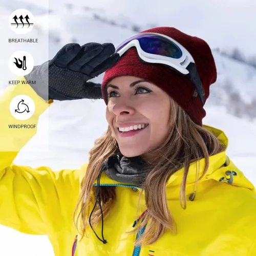 Miniatura 5 de Lvaiz - Gorro de punto con forro polar de invierno para hombre, reversible, resistente al viento, gorro cálido de calavera para mujer
